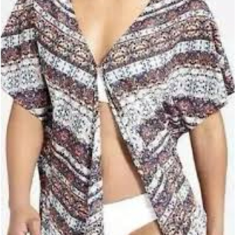 Athleta High Desert multicolored cotton silk blend kimono swim cover-up. Size S.